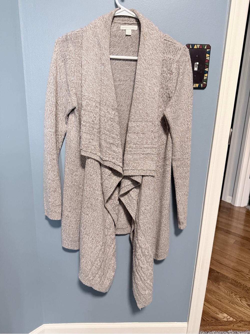 New York & Company Taupe Open-Front Draped Cardigan